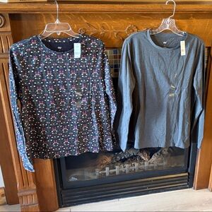 dip Women’s Long Sleeve Floral Top and Solid Gray Tee - Black, Pink, Blue